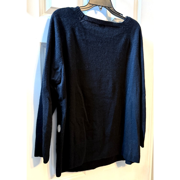 Halogen Cashmere Size 2X Dark Navy Black White Polka Dot Crew Neck Sweater - Picture 5 of 7